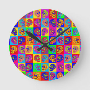 Horloge Ronde Carrés Crâne de Sucre