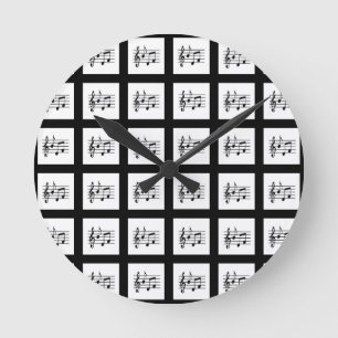 Horloge Ronde Carrés de musique encadrés en noir