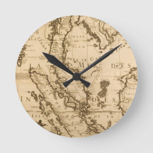 Horloge Ronde Carte antique d'Asie du Sud-Est 1687