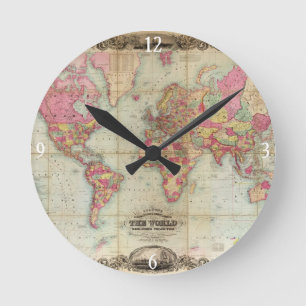Horloge Ronde Carte antique du monde par John Colton, circa 1854