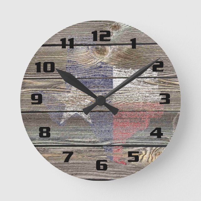 Horloge Ronde Carte authentique et rustique du Texas et drapeau  (Recto)