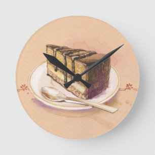 Horloge Ronde Carte avec le gâteau peint d'aquarelle