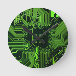 Horloge Ronde Carte cool de circuit informatique verte