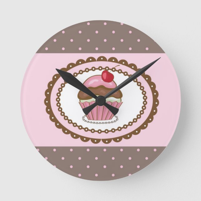 Horloge Ronde Carte d'anniversaire avec cupcake (Recto)