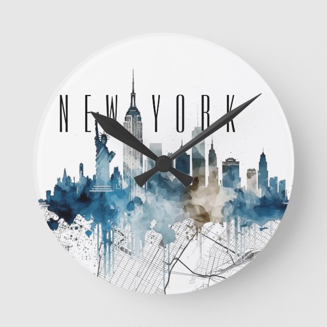 Horloge Ronde Carte de la ville de New York avec aquarelle (Recto)