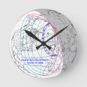 Horloge Ronde Carte de l'éclipse solaire totale 2026