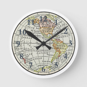 Horloge Ronde Carte de l'hémisphère occidental Globe Travel
