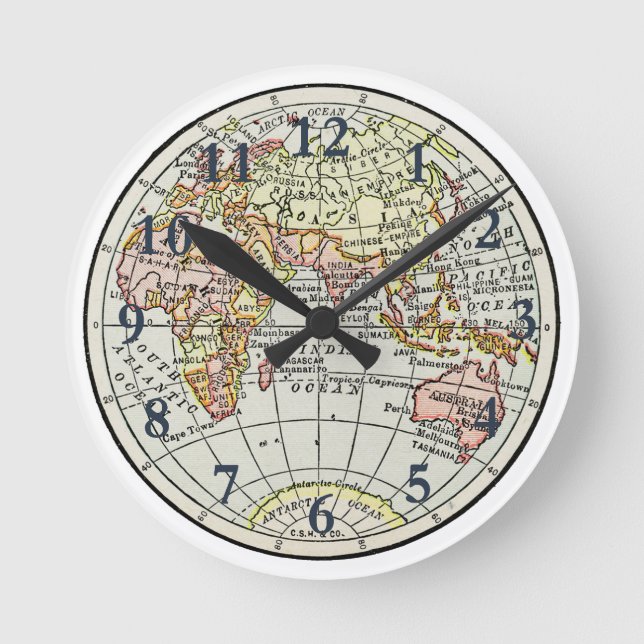 Horloge Ronde Carte de l'hémisphère oriental Globe Travel Art (Recto)