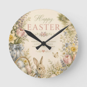 Horloge Ronde Carte de vœux de Pâques élégante de style campagne