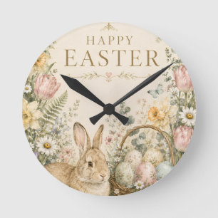 Horloge Ronde Carte de vœux de Pâques élégante, style porcelaine