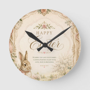 Horloge Ronde Carte de vœux de Pâques lapin aquarelle, Pastel