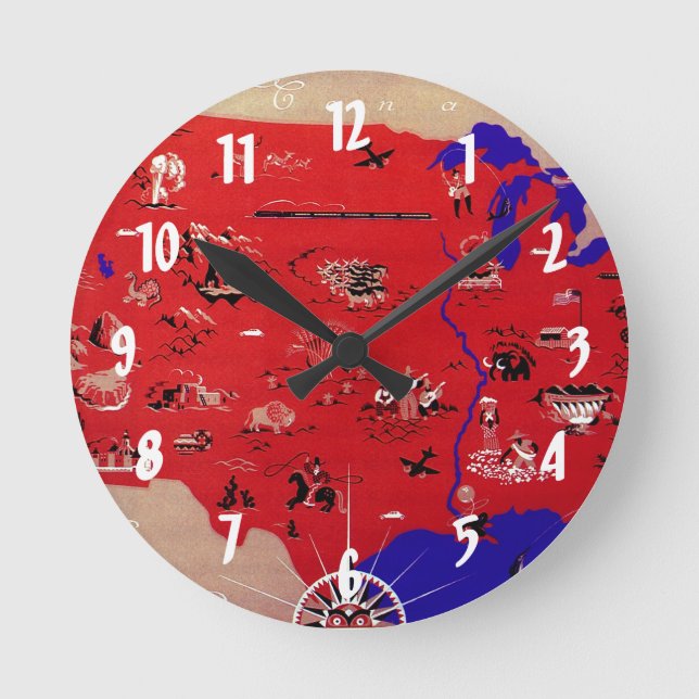 Horloge Ronde Carte du Bureau de voyage des États-Unis d'Amériqu (Recto)