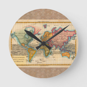 Horloge Ronde Carte du Monde 1780 Bonne Antique Planisphère
