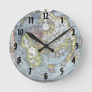 Horloge Ronde Carte du monde antique en forme de cœur vintage Pe