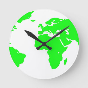 Horloge Ronde Carte du monde blanc vert