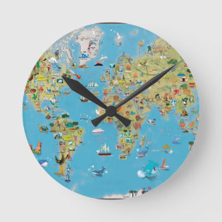 Horloge Ronde Carte du monde du dessin animé