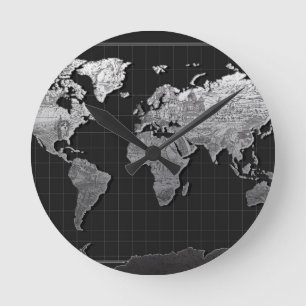 Horloge Ronde carte du monde galaxie noir et blanc 4