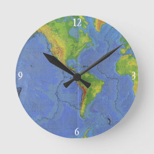 Horloge Ronde Carte du monde physique 1994 - Plaques tectoniques