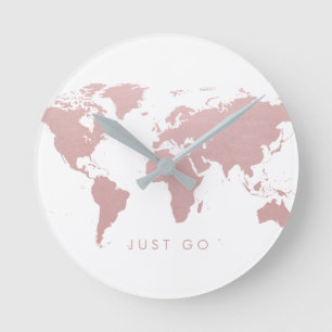 Horloge Ronde Carte du monde rose Globe