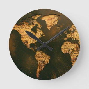 Horloge Ronde Carte du monde vintage Art de cartographie antique