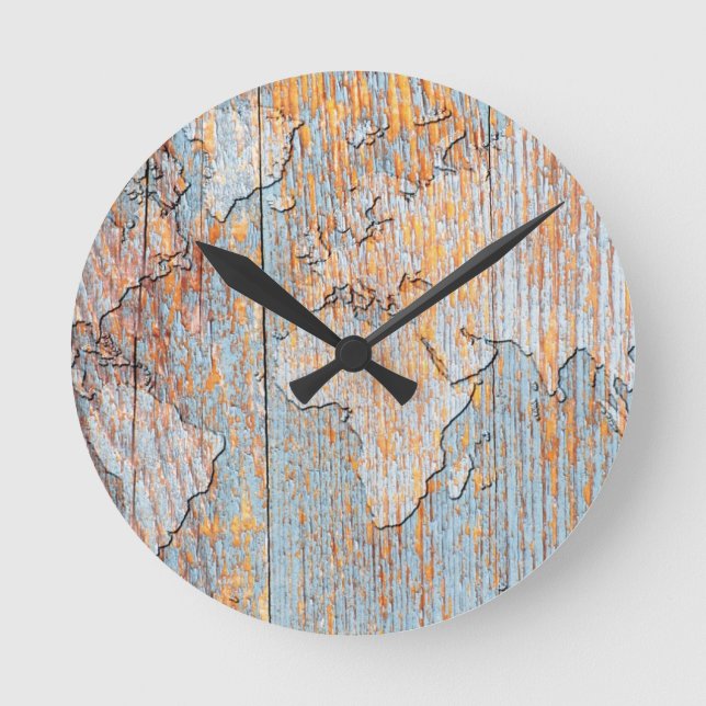Horloge Ronde Carte en bois artistique du monde (Recto)