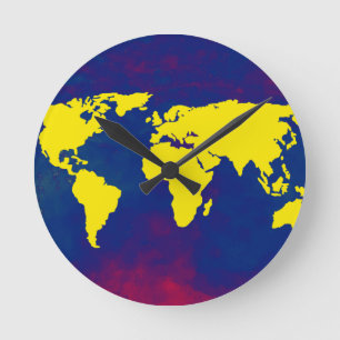 Horloge Ronde carte jaune du monde