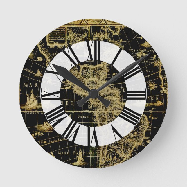 Horloge Ronde Carte nautique vintage PixDezines (Recto)