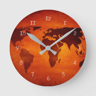 Horloge Ronde Carte orange vintage du monde