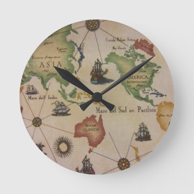 Horloge Ronde Carte Pacifique du monde (Recto)