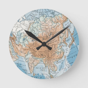 Horloge Ronde Carte physique de l'Asie (1916)
