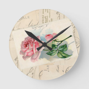 Horloge Ronde Carte postale française rose