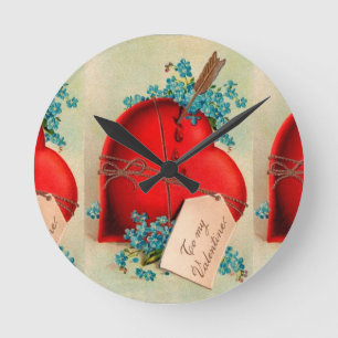 Horloge Ronde Carte postale vintage de la Saint-Valentin avec un