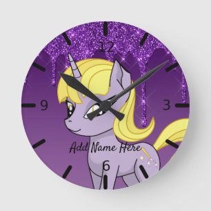 Horloge Ronde Carte Unicorne personnalisée