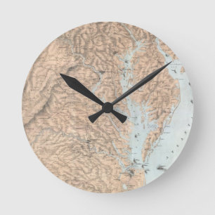 Horloge Ronde Carte vintage de la baie de Chesapeake (1861)