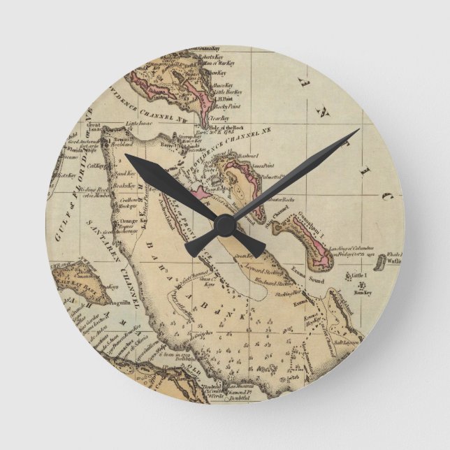 Horloge Ronde Carte vintage des Bahamas (1823) (Recto)