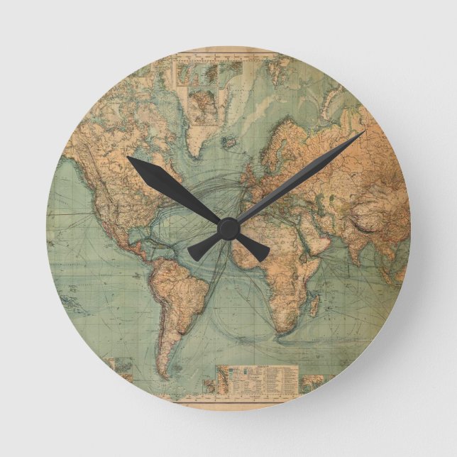 Horloge Ronde Carte vintage du monde antique (Recto)