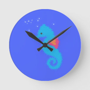 Horloge Ronde Carton bleu Seahorse