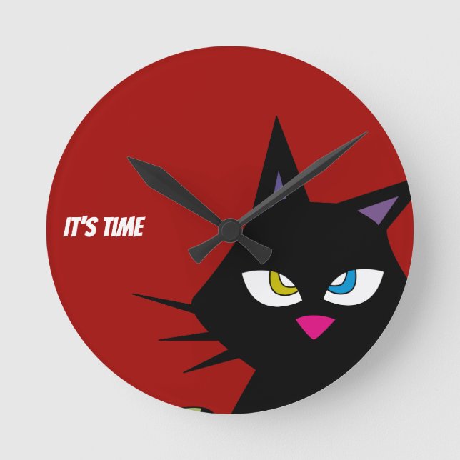 Horloge Ronde Carton de chat noir (Recto)