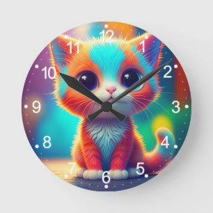 Horloge Ronde Carton de Kitten couleur arc-en-ciel