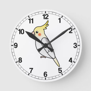 Horloge Ronde Cartoon à carottes Cockatiel Parrot Bird