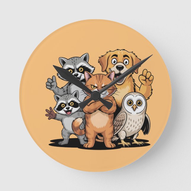 Horloge Ronde Cartoon Animal Friends Team Illustration (Recto)