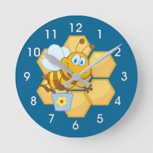 Horloge Ronde Cartoon Bee and Honey Comb Clock