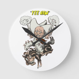 Horloge Ronde Cartoon cowboy tir pistolets équitation art