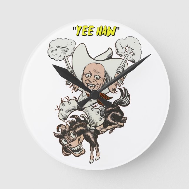 Horloge Ronde Cartoon cowboy tir pistolets équitation art (Recto)