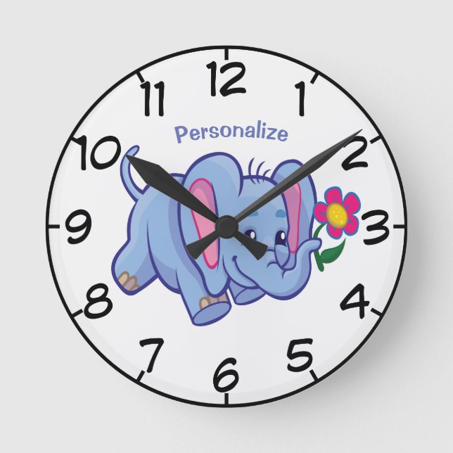 Horloge Ronde Cartoon Eléphant Bébé mignon et heureux Personnali (Recto)
