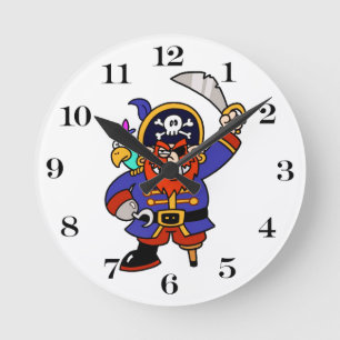 Horloge Ronde Cartoon Pirate With Peg Leg And Sword
