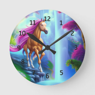 Horloge Ronde Cascade magique du Cheval Fairy