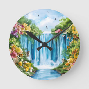 Horloge Ronde Cascade peinte à l'aquarelle