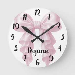 Horloge Ronde Cascade Rose Ruban Froncé Élégant Posé Féminin