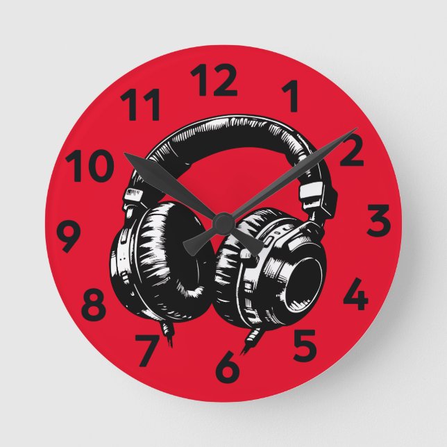 Horloge Ronde Casque de musique noire DJ (Recto)